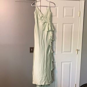 Mac Duggal Satin ruffled asymmetrical gown. Size 8. Worn once for a wedding